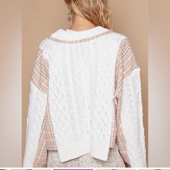 NEW POL: White and Pink Cardigan Sweater - Picture 3 of 4